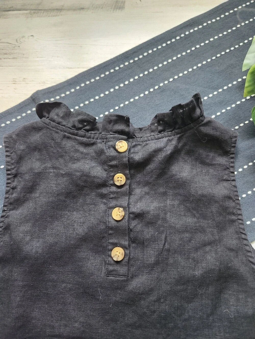 J.Crew Fleur Tank Top In Linen Ruffle Neckline Black Size Medium